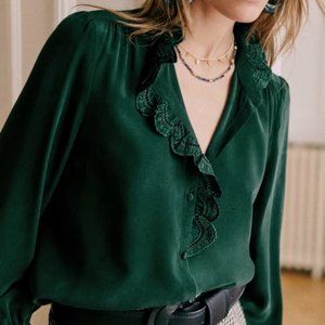 Sezane Chloe Blouse - Bottle Green - Size US 4 (Fr 36)